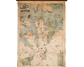 City plan of Sydney in 1922, Robinson's airplane map, Map on cotton canvas