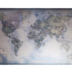 Mapa del mundo azul, mundo moderno etiquetado en inglés 2025, mejor mapa de viaje