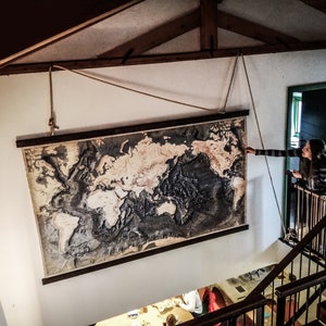 Mappa del fondale marino super grande, decorazione della casa sul mare, tessuto da parete, idea per decorazione da parete lunga, decorazione costiera, arte da parete blu navy