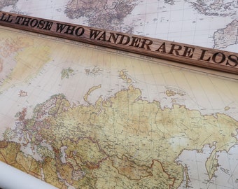 Walnut gift for brother, Home office map, 47"x31", Not all those who wander are lost, American walnut
