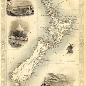 Maori-huisdecor, Nieuw-Zeelandse kaart 1800 op katoenen canvas, traditionele Maori-kunst, Auckland, Maori, Mount Egmont/Taranaki