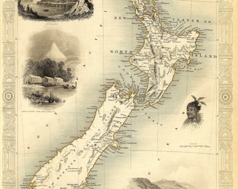 Maori home decor, New Zealand map 1800 on cotton canvas,  Traditional maori art, Auckland, Maori, Mount Egmont/Taranaki