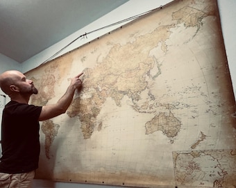 Super size pull down world map 90''x55'', Zmaps,  Aristocratmaps, Modern world map in old fashion look from Slovenia. For big home or lounge