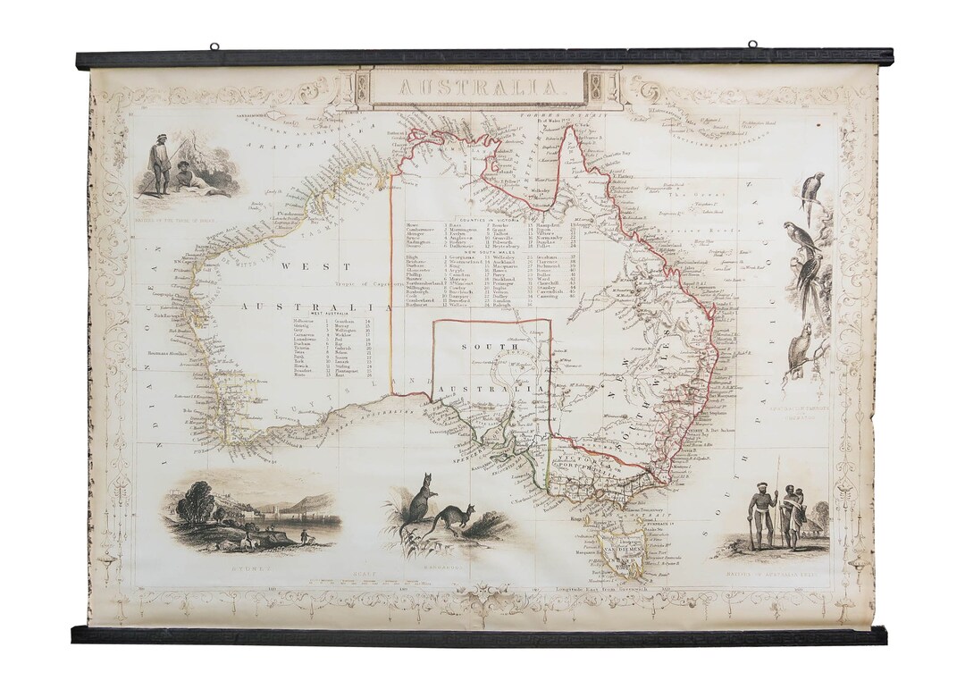 Rustic Map Australia Antique Australia Map Print: 1851 Aboriginal Wall Art With Frame - Etsy