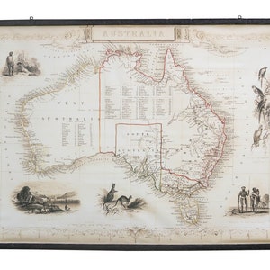 Super big old map of Australia with readable details and antique frame. Custom sizes wall art, Aboriginal wall art