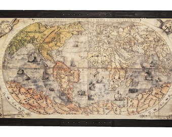 Colorful animal world map, showing land and sea monsters, sirens back in 1565