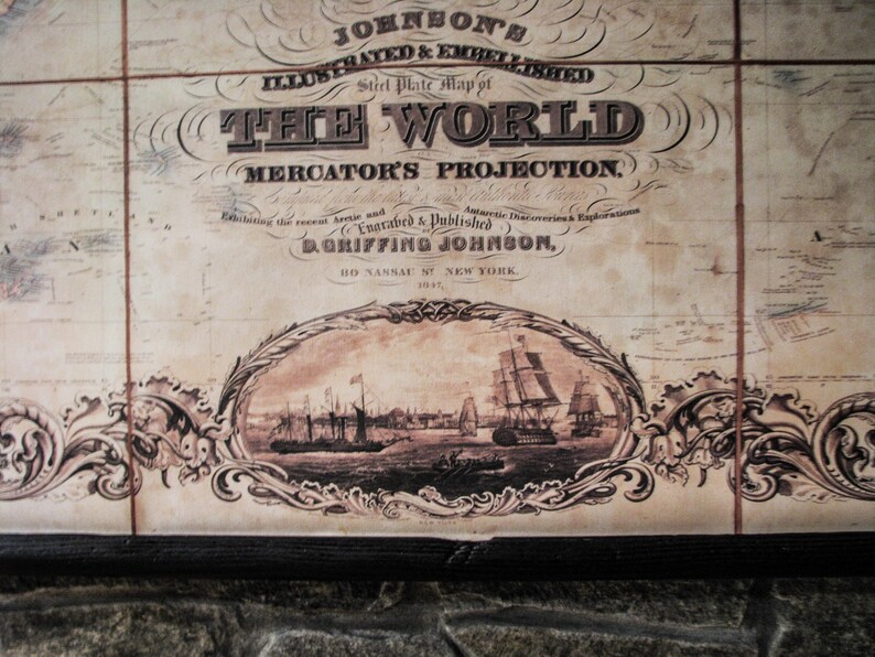 Large Antique World Map Canvas, Victorian Style Wall Art, Vintage Decor, 96 x 57 Inches image 11