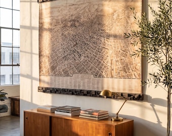 Mapa artístico de Los Ángeles: Marco de bronce fundido, plano de la ciudad de época.