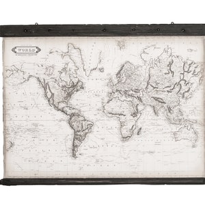 Gift world map off-white color, World 1800, 35&#39;&#39; x 25&#39;&#39;, Zmaps, Small wall art for little wall space, for little room