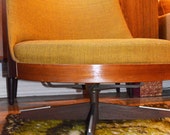 Mid Century Modern Swivel Chair with Parabolic Walnut Back