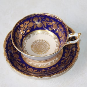 Paragon Bone China Tea Cup and Saucer - Double Warrant A527 - Cobalt Blue and Gold