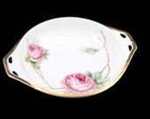 Porcelain Trinket Dish - Pink Roses on White with Gold Edges - Reinhold Schlegelmilch RS Germany