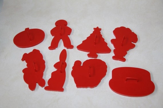 Vintage Cookie Cutters Red Plastic Lot of 7 Holiday/ Birthday Cake