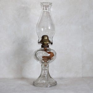 Antique 18 Inch Pedestal Oil Lamp - Oil Lantern with Glass Chimney