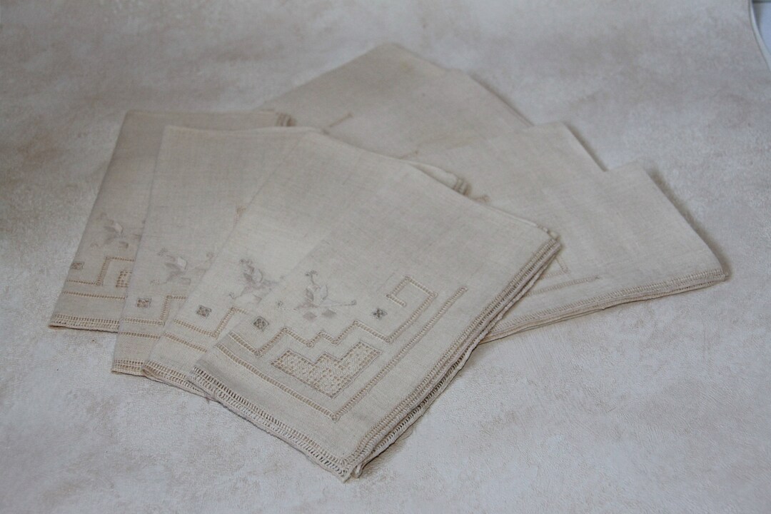 Set of 8 Ecru Linen Dinner Napkins 16 Inch Square Cloth Etsy
