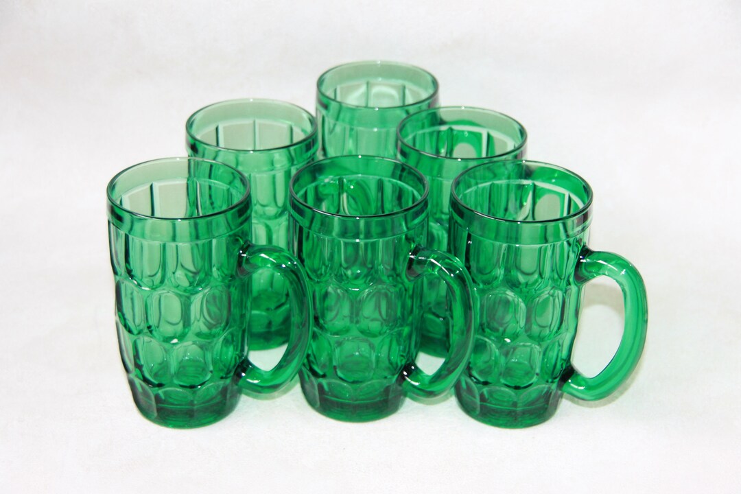 Vintage Emerald Green Glass Mugs Set of 6 12 Ounce Beer Etsy