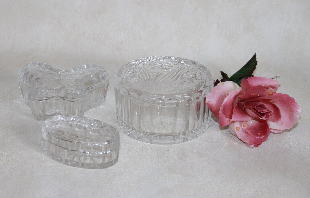 Lot of 3 Crystal Trinket Boxes Glass Jewelry Ring Boxes Etsy