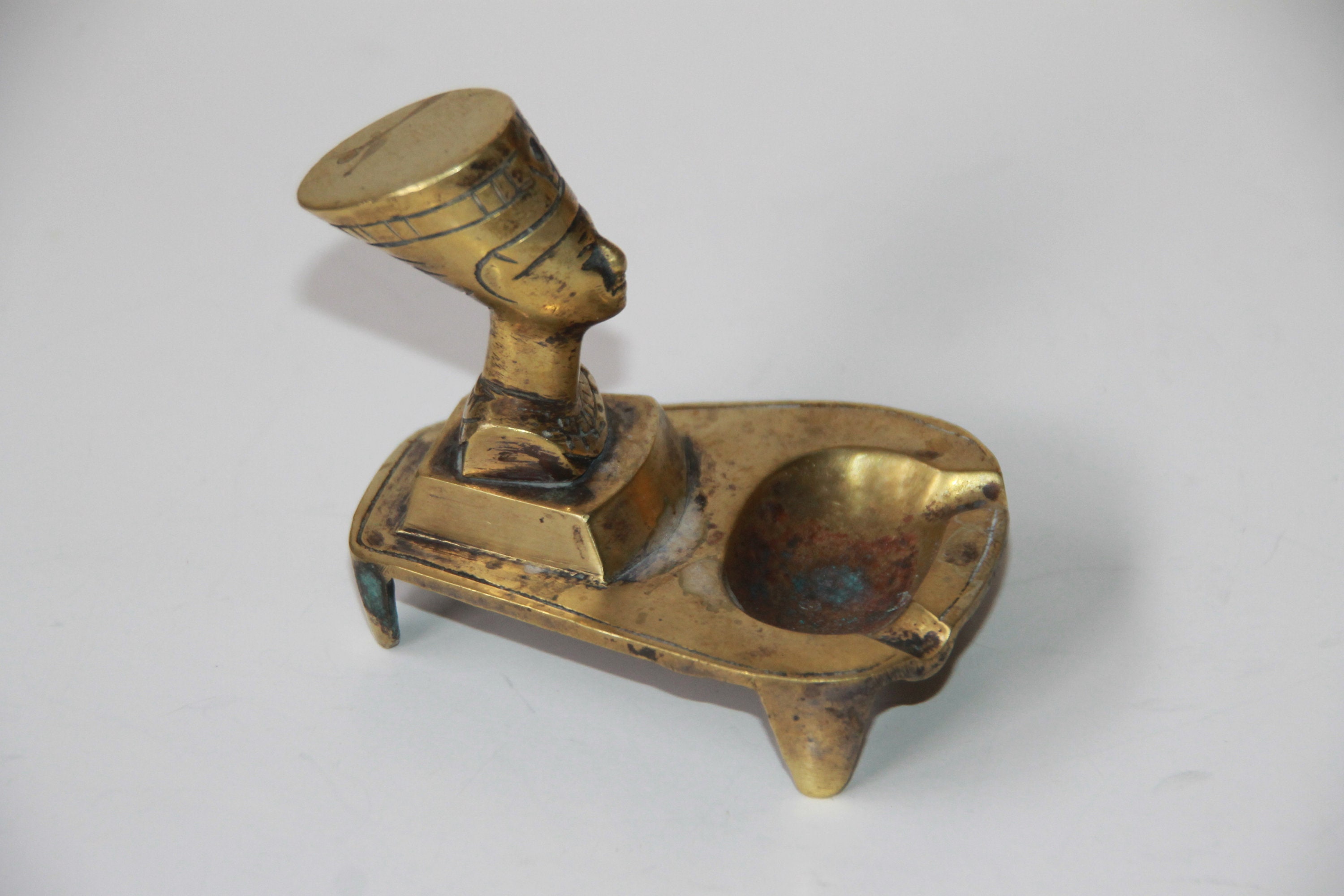 Vintage Brass Ashtrays Egyptian Queen Nefertiti and King Etsy UK