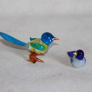 Pair of Art Glass Mini Bird Figurines -  Bird Lover&#39;s Gift
