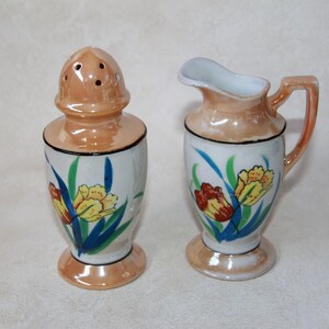 Sugar Shaker and Syrup Jug - Lusterware Floral Porcelain Muffineer Set - SEIEI & CO Japan