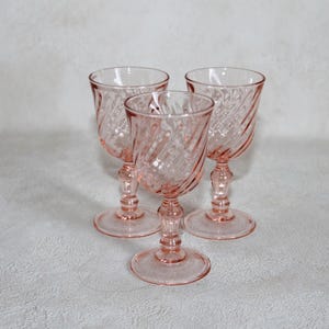 Vintage Pink Swirl Stemmed Cordial Glasses - Set of 3 Arcorac Rosaline 2 Ounce Glassware