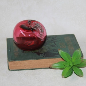 Cranberry Art Glass Apple - Art Glass Paperweight - Apple Paperweight