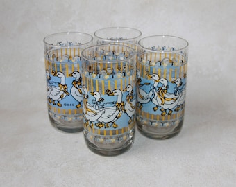 Set of 4 Glass Tumblers - KIG Blue Bow Geese Glassware