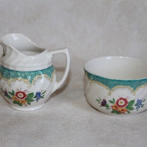 Royal Doulton Kingswood Green Mini Cream and Sugar Bowl - Fine China
