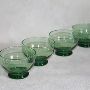 Set of 4 Green Glass Sherbet / Dessert Bowls - Dominion Glass