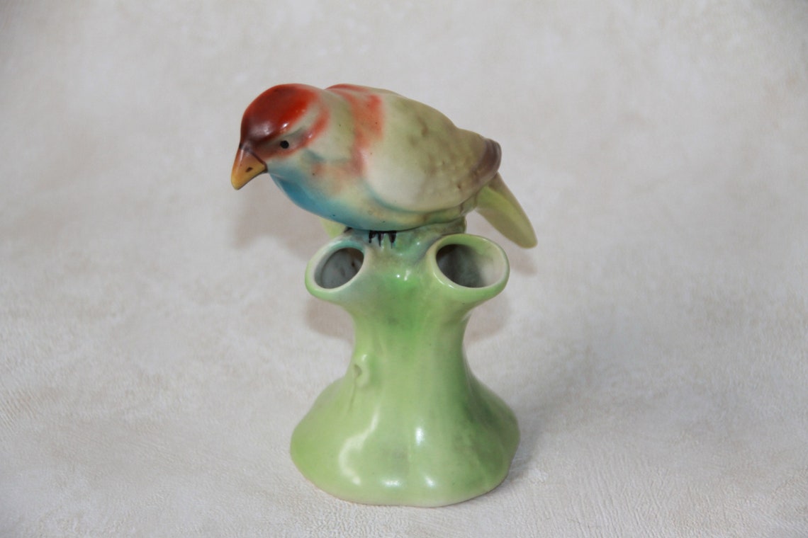 Czech Ceramic Bird Bud Vase Hand Painted Czech Pottery Etsy