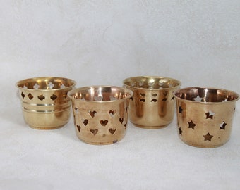 Set of 4 Vintage Brass Tea Light / Votive Candle Holders - Punched / Pierced Brass