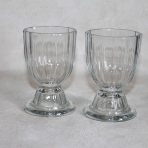 Vintage 6 Glass Double Egg Cups Clear Ribbed/Juice Glasses