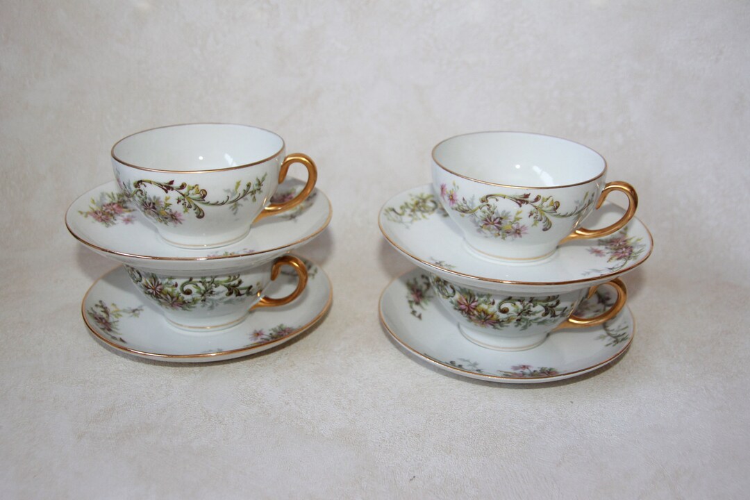Antique Limoges Tea Cups Set of 4 Teacups Bawo & Dotter Elite Works