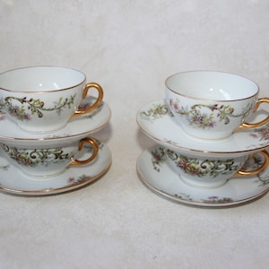 Antique Limoges Tea Cups  - Set of 4 Teacups - Bawo & Dotter Elite Works Porcelain Tea Cups