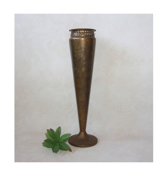Vintage Brass Altar Vase Pierced Brass 14 Inch Vase Aged Etsy