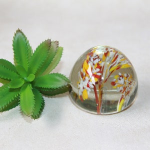 Art Glass Paperweight - Blown Glass Round Paperweight - Orange Yellow White Abstract Art Glass