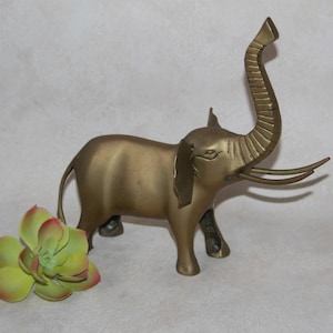 Large 9 Inch High Brass Elephant Figurine - Good Luck Elephant Brass Décor - Brass Asian Elephant