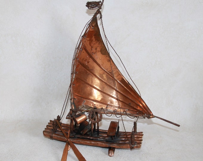 Copper Art Sculpture - Jangada Raft With Sail / Fishing Boat - Nautical ...