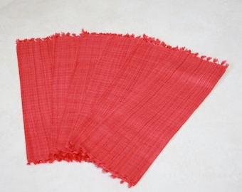 Red Linen Napkins - Set of Six Cloth Napkins with Fringe - Tea Napkins