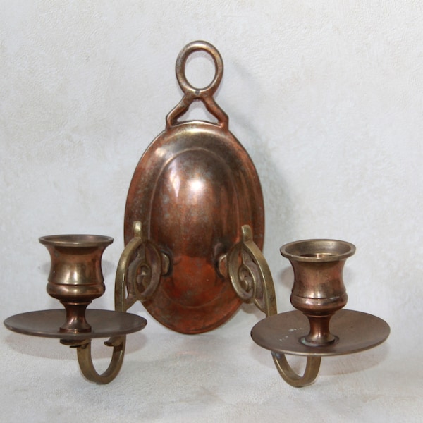 Brass Double Candlestick Holder Wall Sconce - Aged Brass Wall Mount Candle Holder - Brass Wall Décor