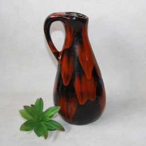Vintage Decorative Pottery Ewer Vase - Orange Drip Glaze