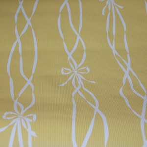 Vintage Wallpaper Roll - Yellow with White Ribbon Bow - Double Roll of Pre-pasted Washable Wallpaper 55.4 Square Foot - Made in Canada