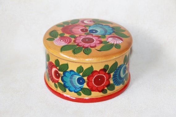 Handmade Wood Container - Round Wood Trinket Box … - image 1