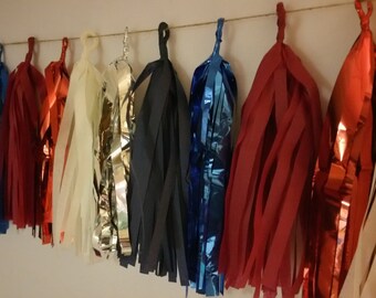 Only 14.50, 10 Tassel Houston Texans Tissue Paper Tassel Garland, Texans Football Party Decorations, Red White Blue, Tassels, Tissue Garland