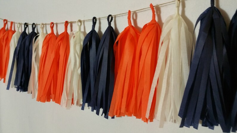 Football Florida Gators Party decor BANNER Tassel Banner navy white Tissue Paper Garland 20 Tassel orange FREE SHIPPING Fringe