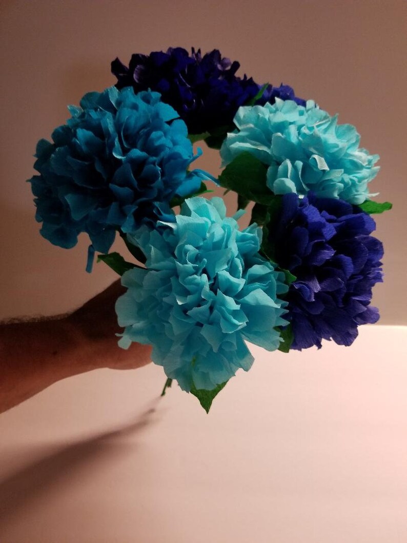 12 Blue Ombre Hydrangea Crepe Paper Flowers Mexican Flower Etsy