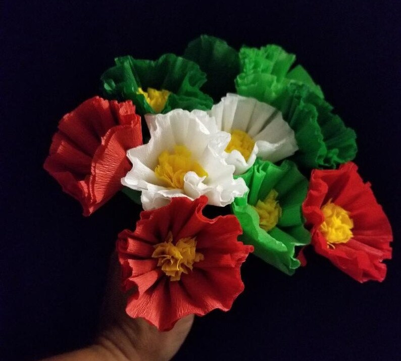 Christmas 10 Crepe Paper Poppies Red Green White Cinco De Etsy