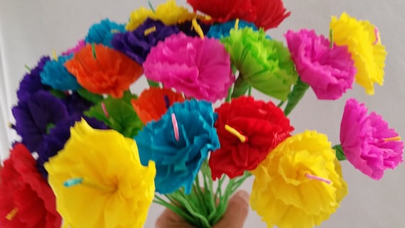 Altar Flowers Fiesta Decorations Dia de Los Muertos 100 Crepe Paper Flowers Luau Cinco de Mayo Day of the Dead Mexican Flowers