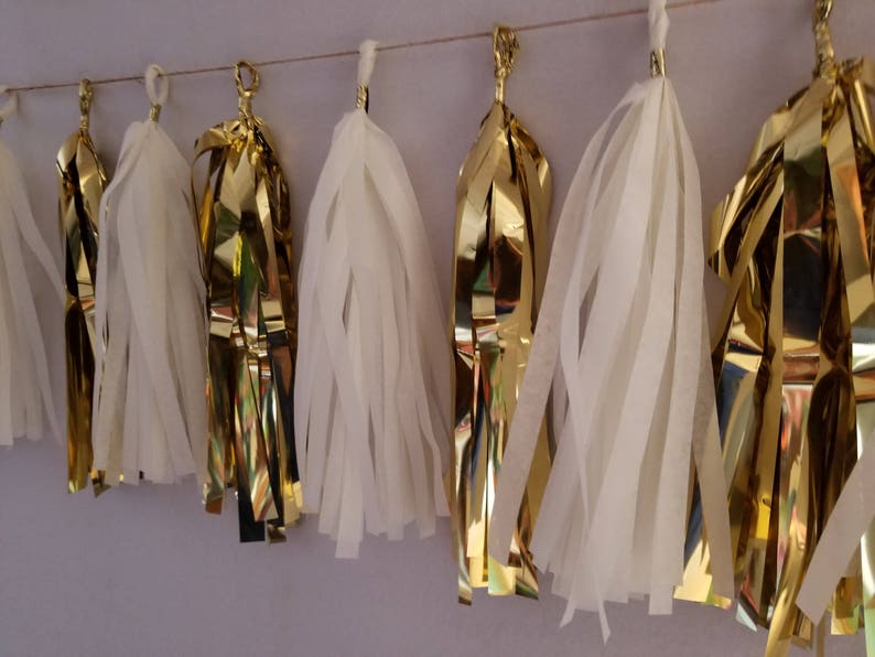 White Metallic Gold 10 Tassel Tissue Paper Tassel Garland Etsy