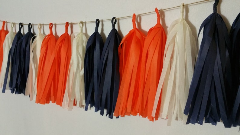 Football Florida Gators Party decor BANNER Tassel Banner navy white Tissue Paper Garland 20 Tassel orange FREE SHIPPING Fringe